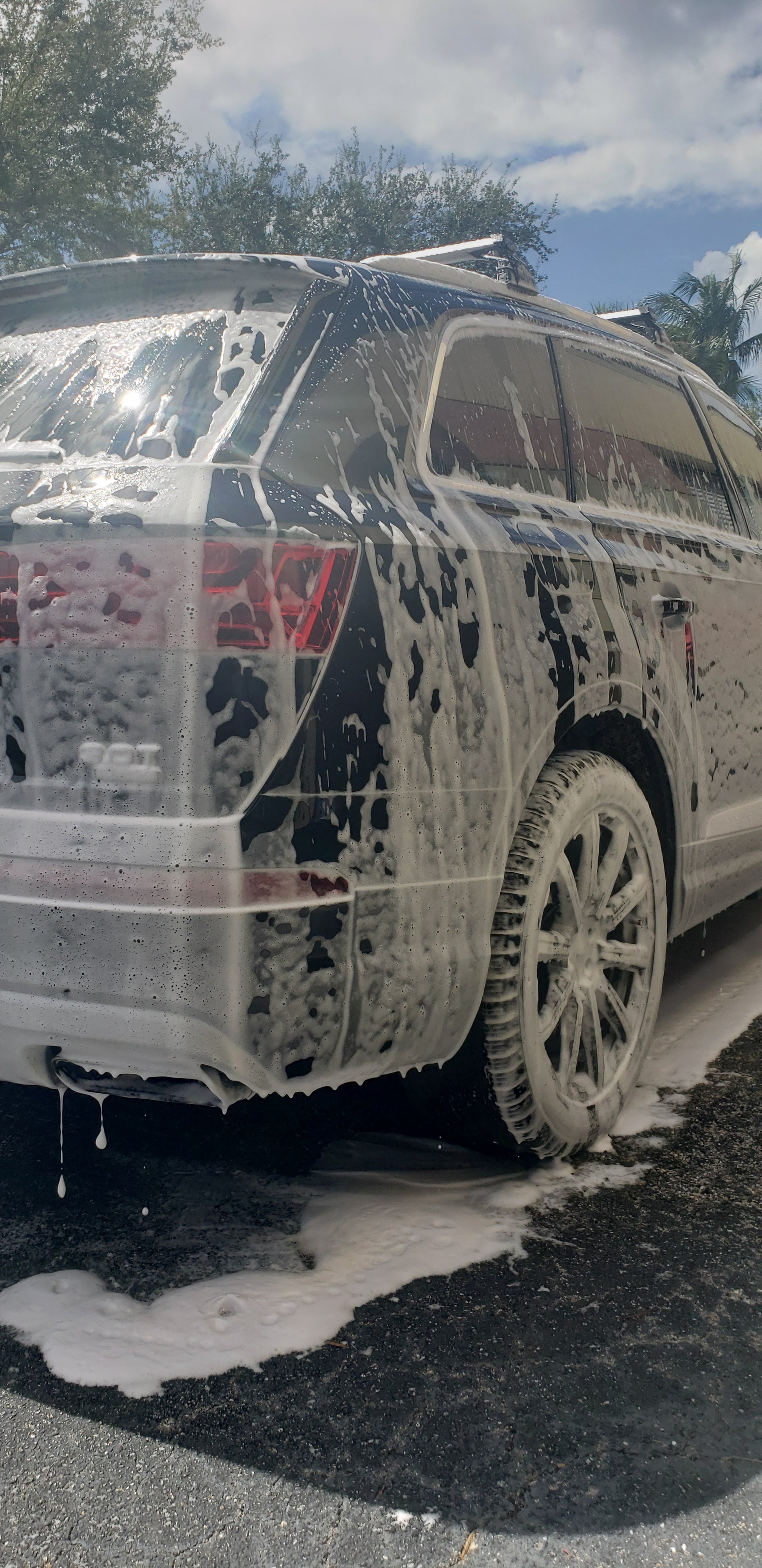 Outdoor Car Wash With Active Foam Soap. Commercial Cleaning